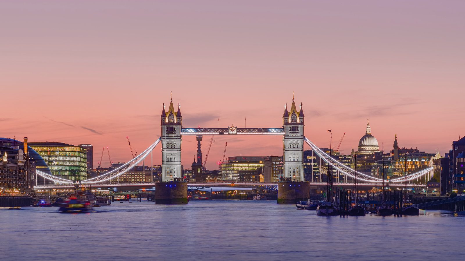 Tower Bridge and the Thames at dusk